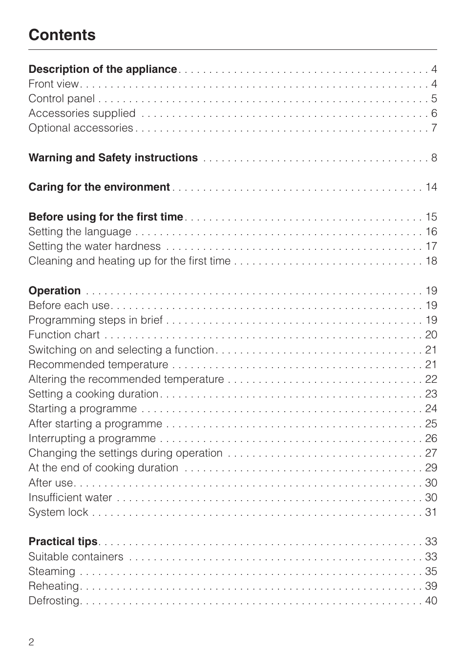 Miele DG 2351 User Manual | Page 2 / 72