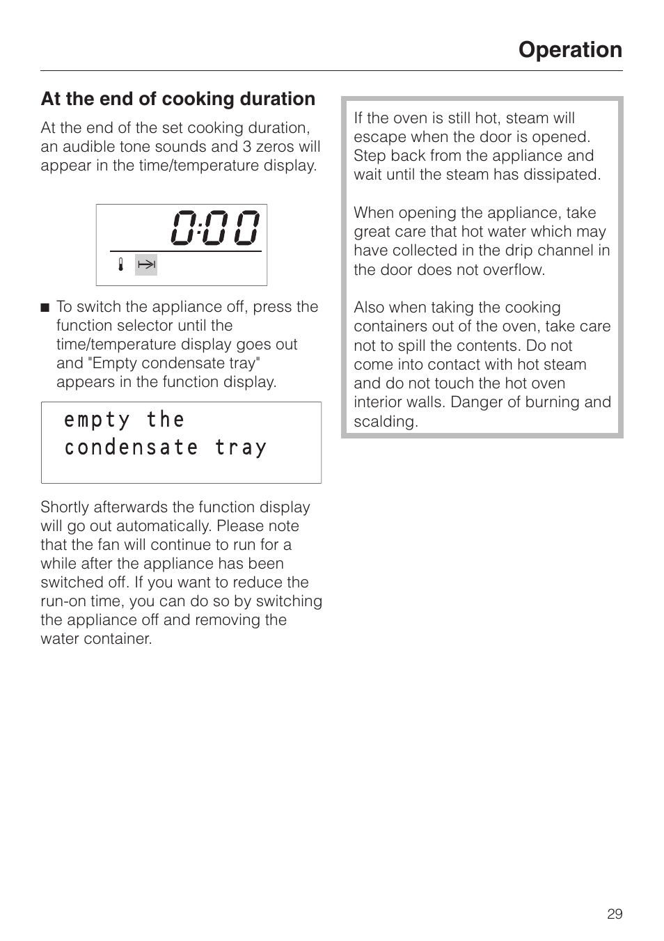 At the end of cooking duration 29, Operation, At the end of cooking duration | Miele DG 2351 User Manual | Page 29 / 72