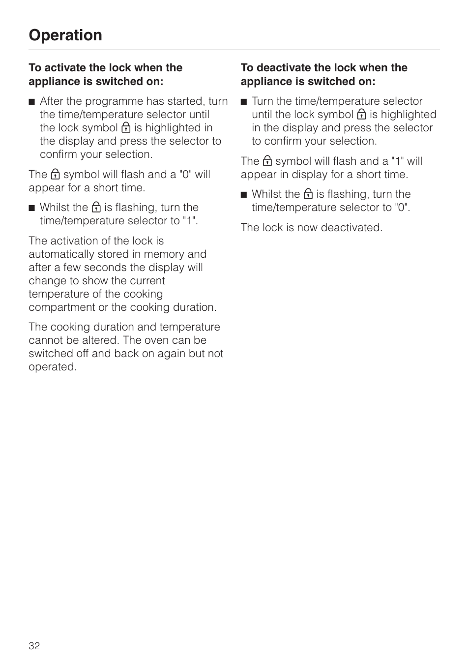 Operation | Miele DG 2351 User Manual | Page 32 / 72