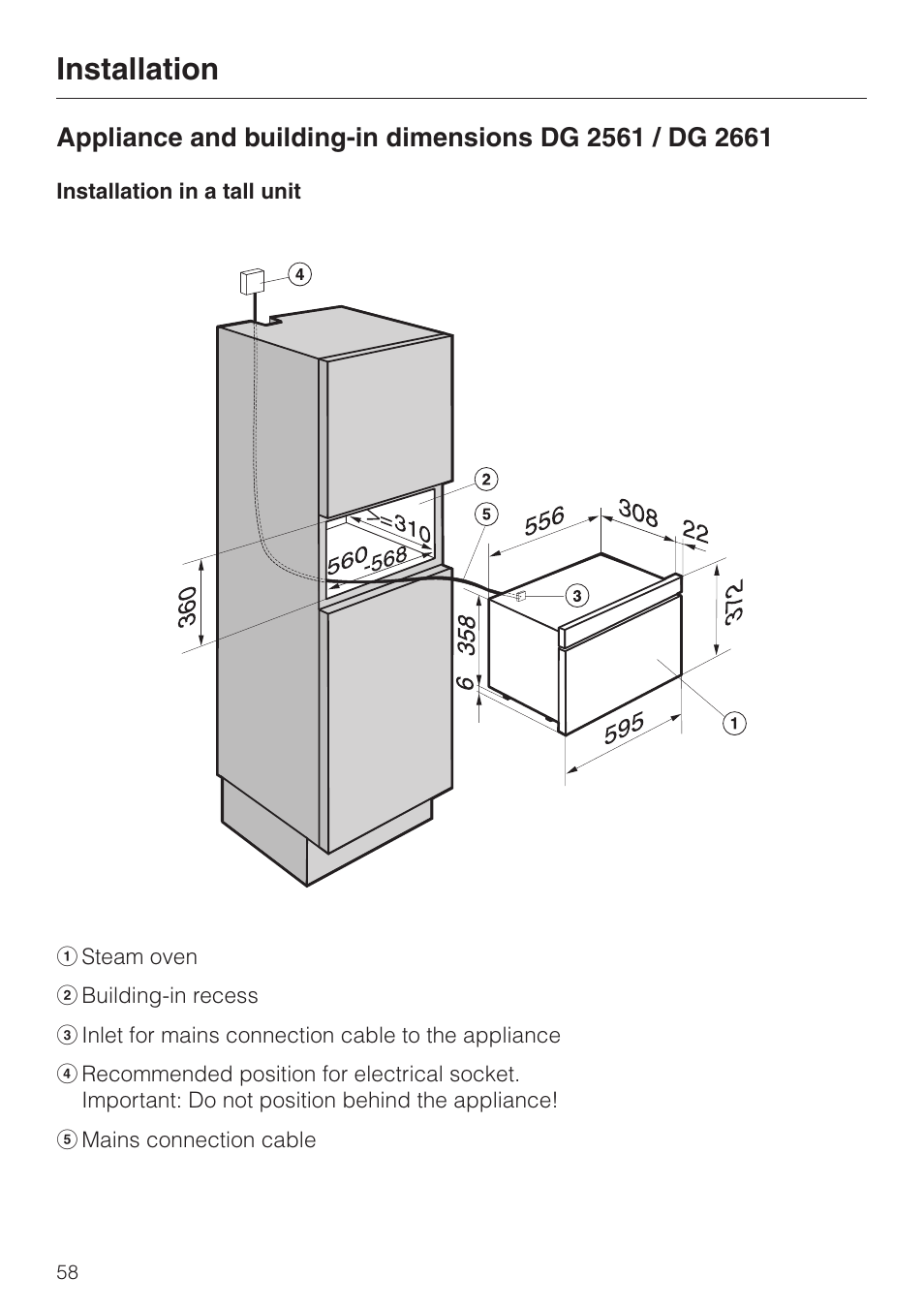 Installation | Miele DG 2351 User Manual | Page 58 / 72