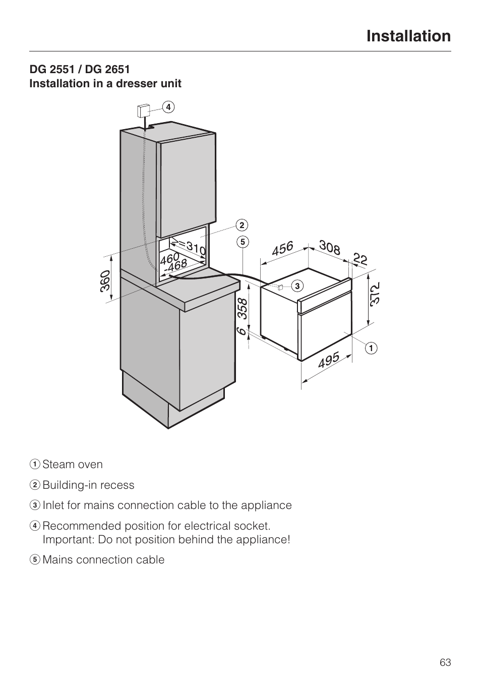 Installation | Miele DG 2351 User Manual | Page 63 / 72