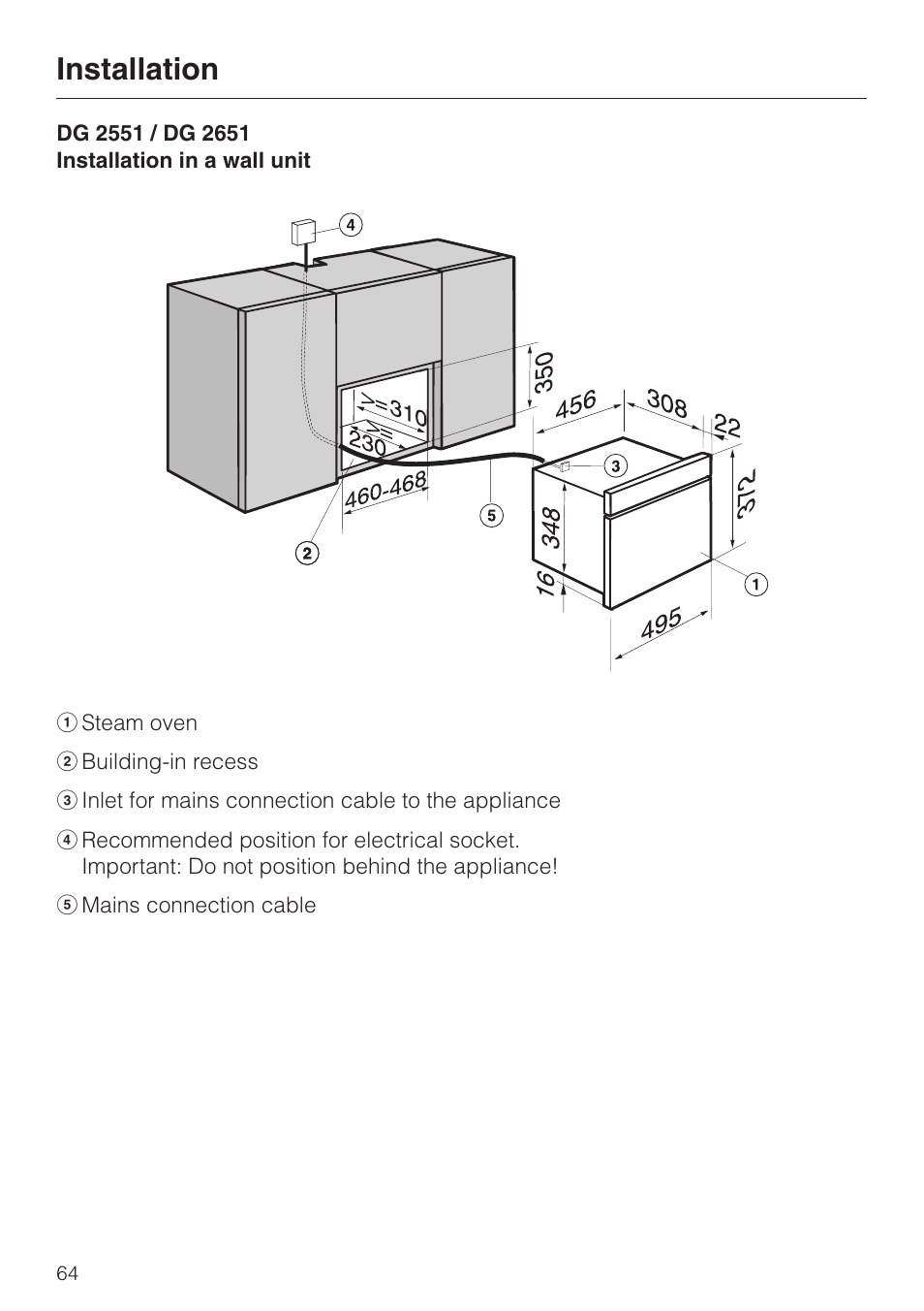 Installation | Miele DG 2351 User Manual | Page 64 / 72