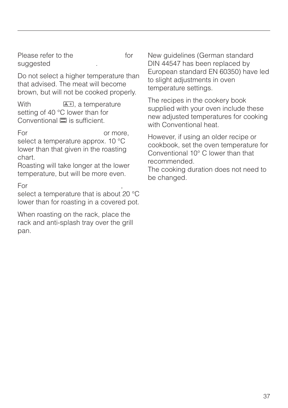 Roasting, Temperature | Miele H4270 User Manual | Page 37 / 72