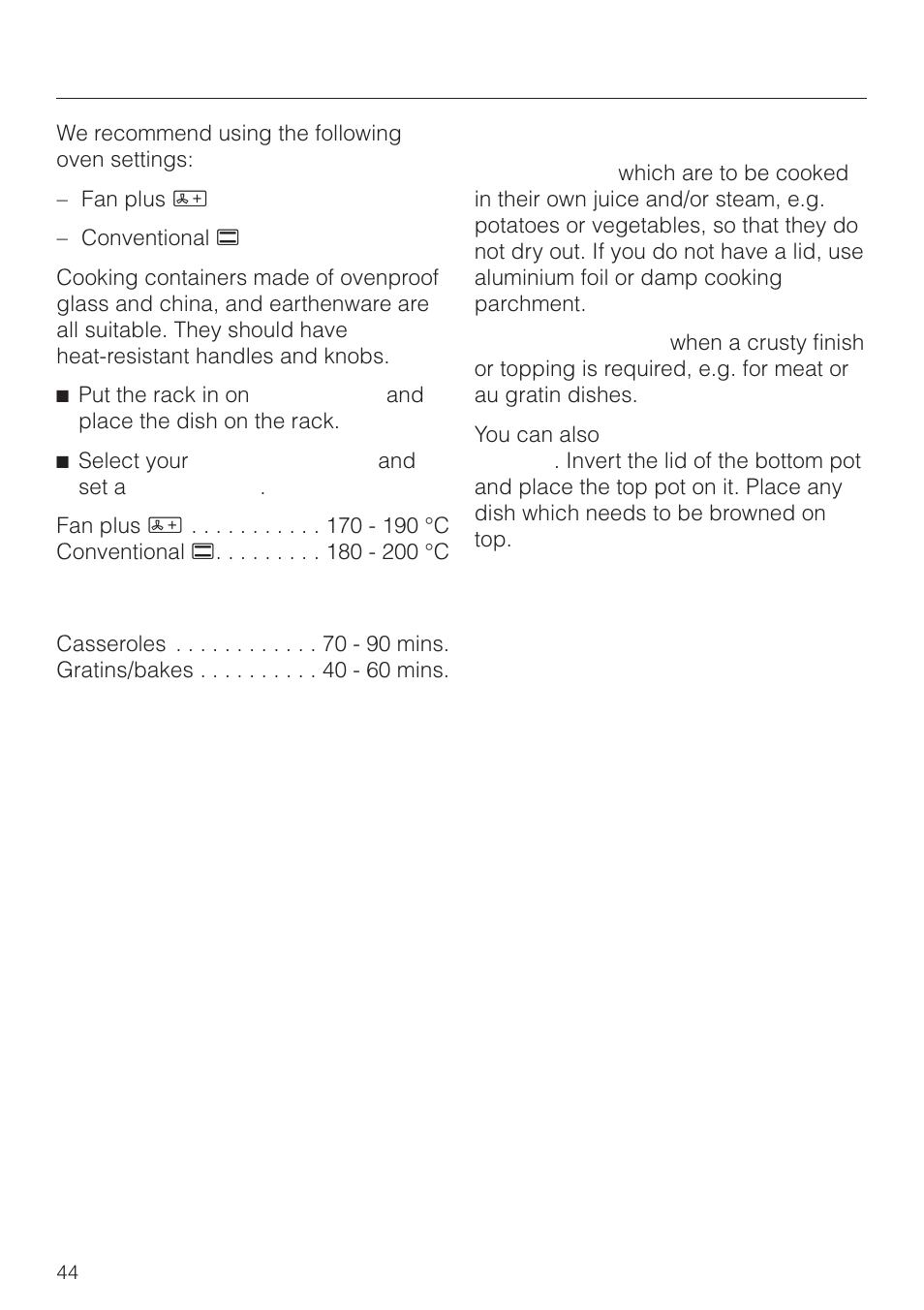 Cooking 44, Cooking, Tips | Miele H4270 User Manual | Page 44 / 72