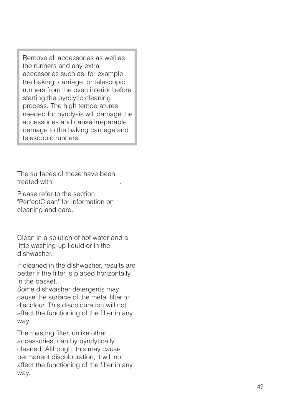 Accessories 49, Roasting filter 49, Cleaning and care | Accessories | Miele H4270 User Manual | Page 49 / 72