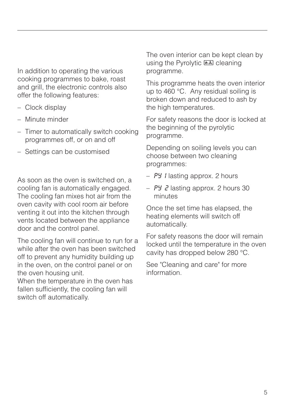 Features 5, Description of the appliance, Features | Miele H4270 User Manual | Page 5 / 72