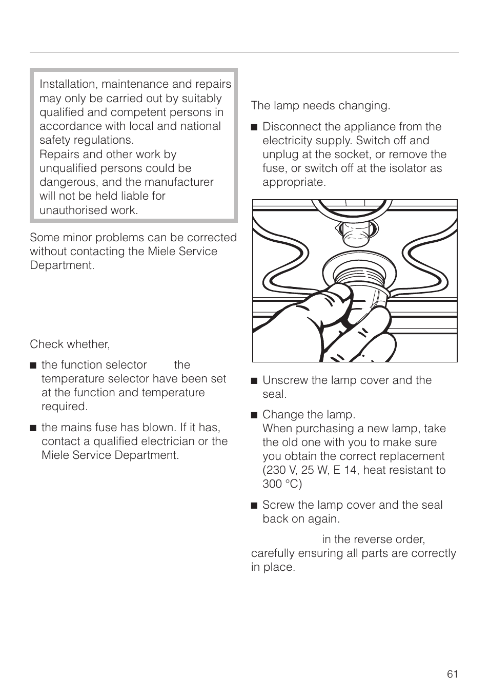 Problem solving guide 61, Problem solving guide, What to do if | Miele H4270 User Manual | Page 61 / 72