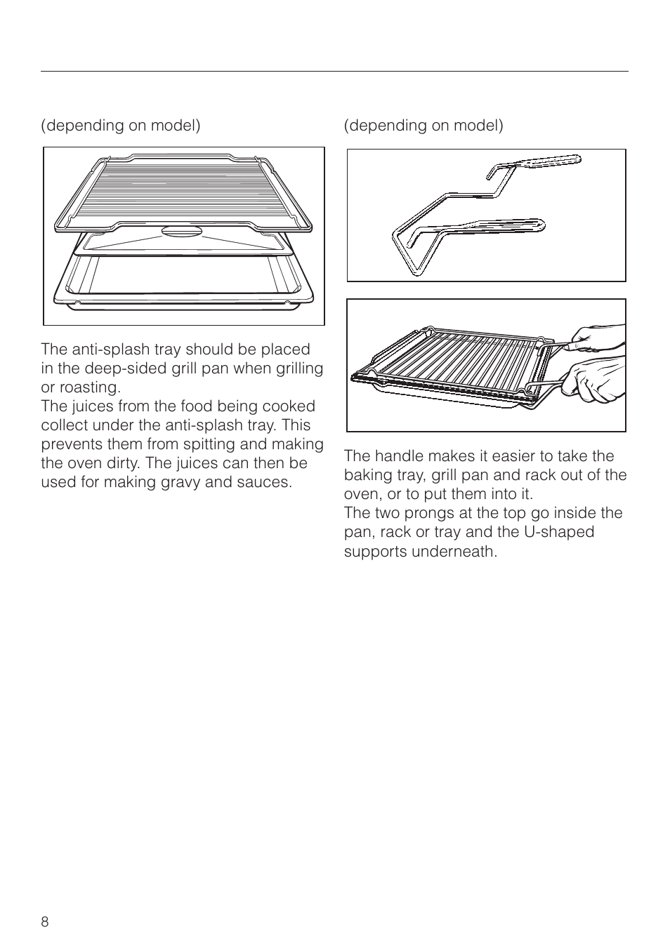 Anti-splash tray 8, Handle 8, Description of the appliance | Miele H4270 User Manual | Page 8 / 72