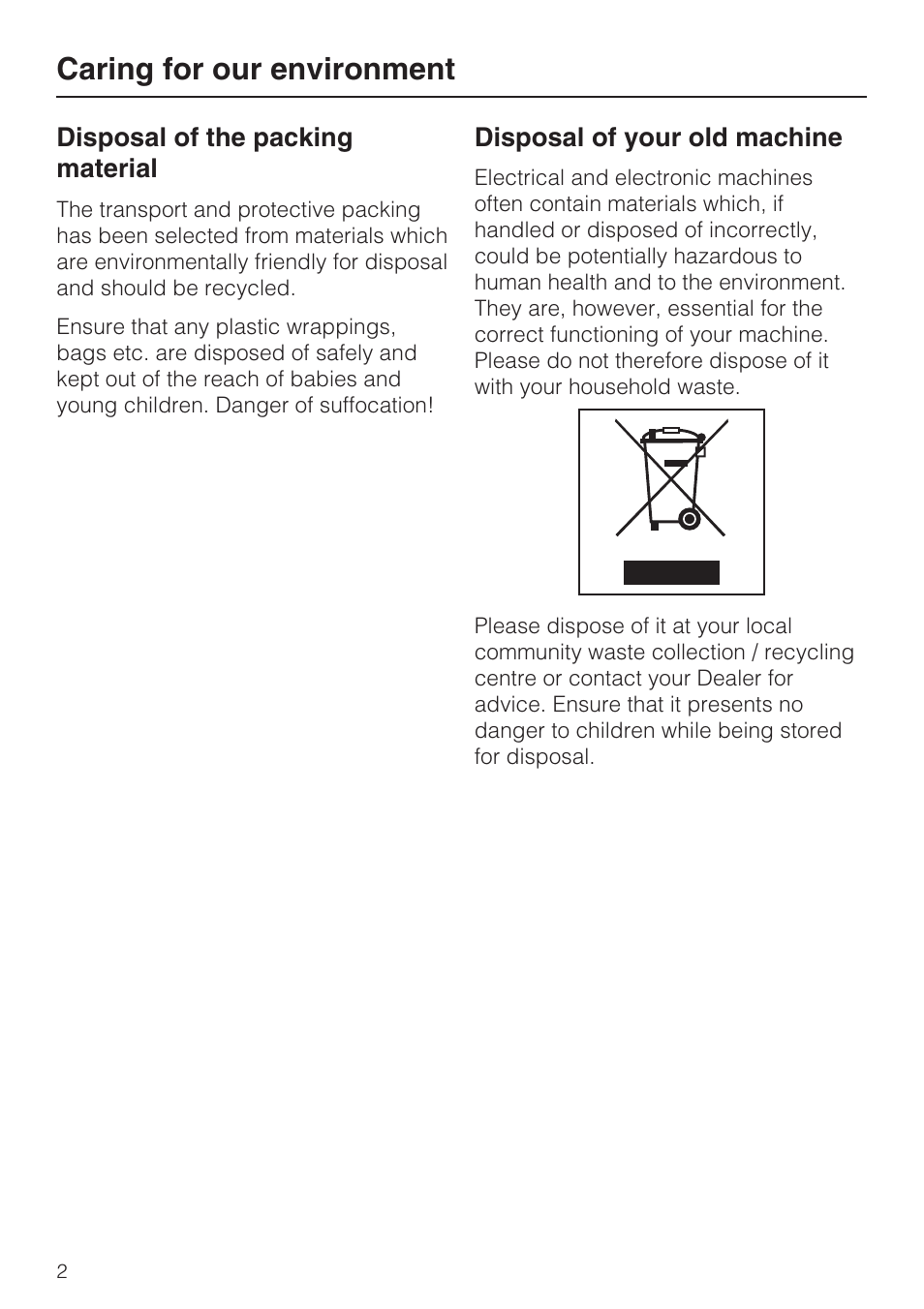Caring for our environment 2, Caring for our environment | Miele W 5964 WP User Manual | Page 2 / 84