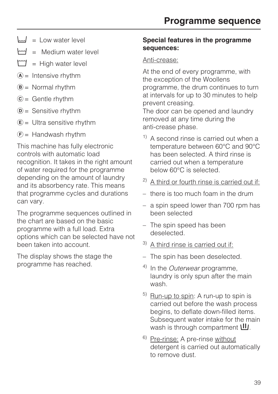 Programme sequence | Miele W 5964 WP User Manual | Page 39 / 84