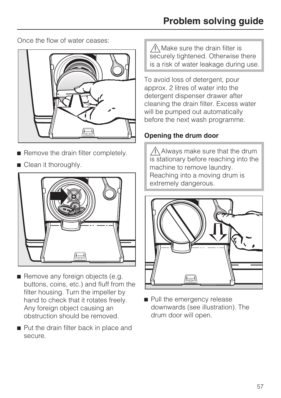 Problem solving guide | Miele W 5964 WP User Manual | Page 57 / 84