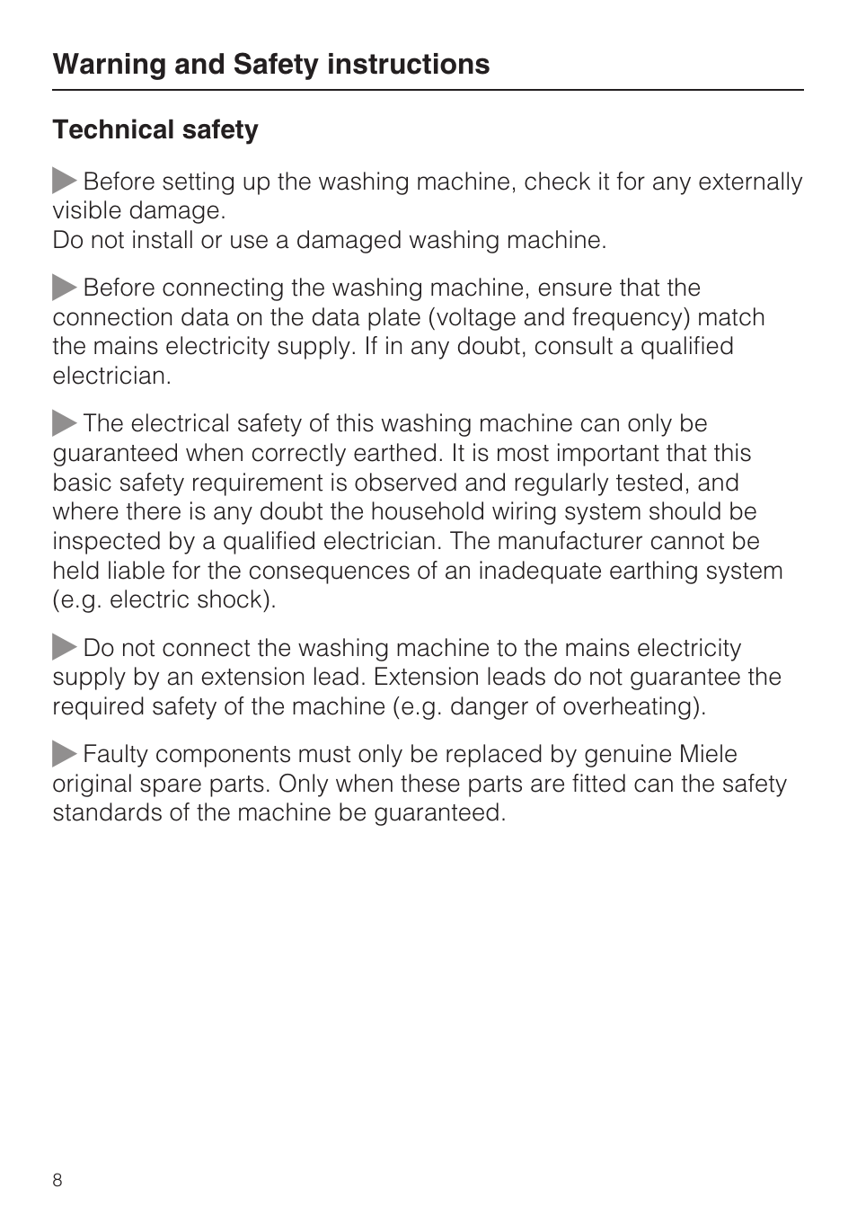 Miele W 5964 WP User Manual | Page 8 / 84