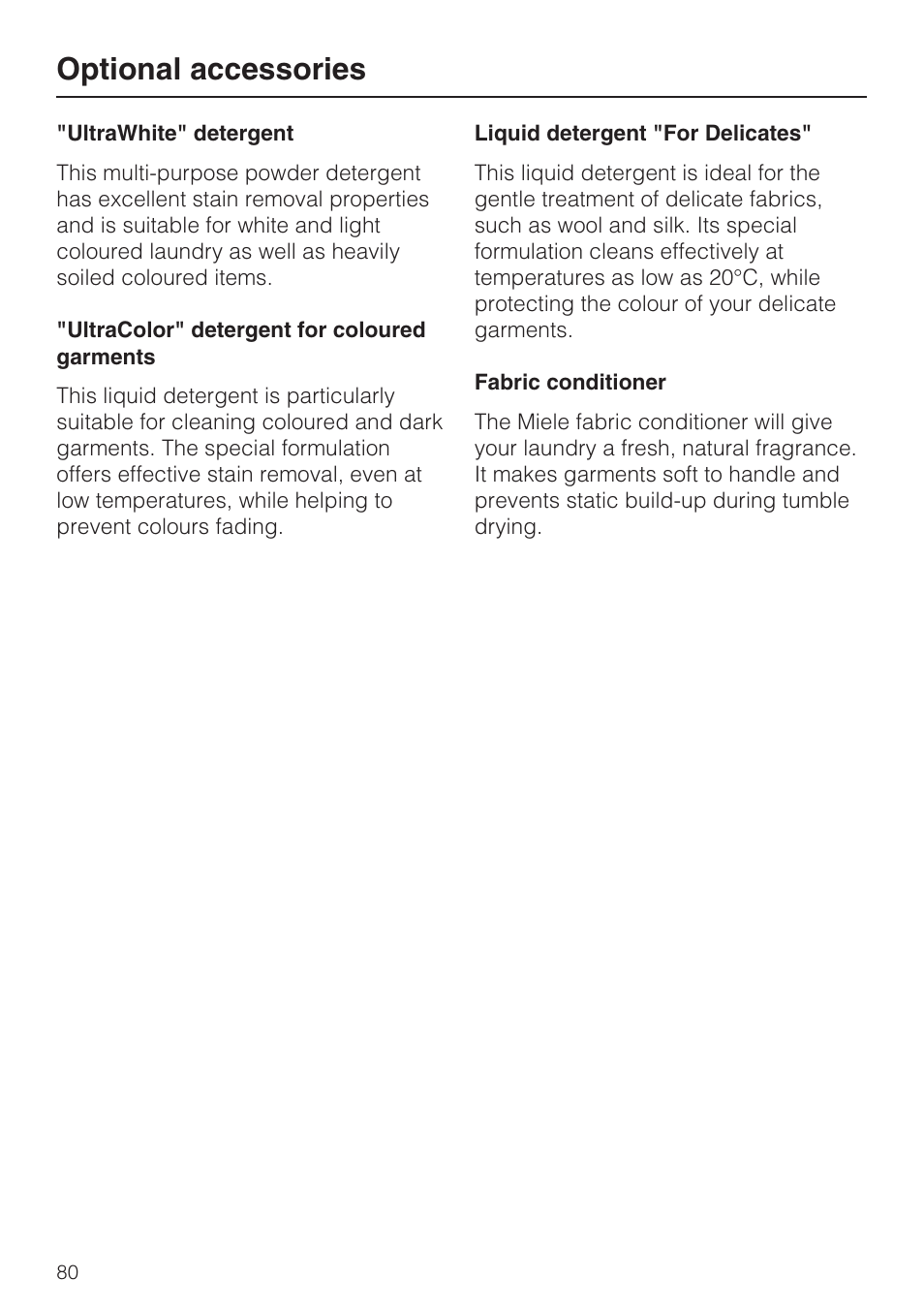Optional accessories | Miele W 5964 WP User Manual | Page 80 / 84