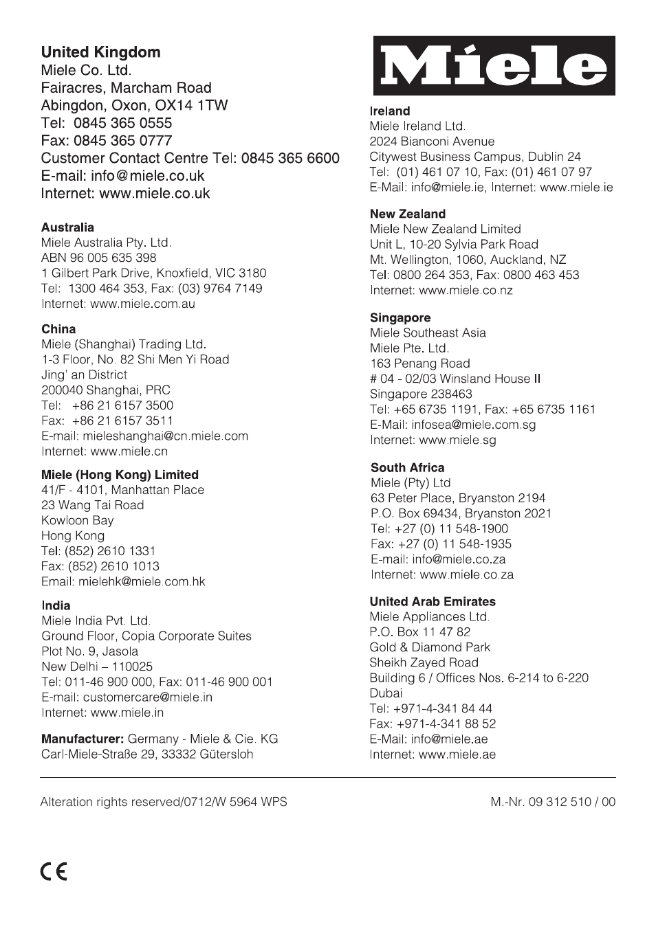 Miele W 5964 WP User Manual | Page 84 / 84
