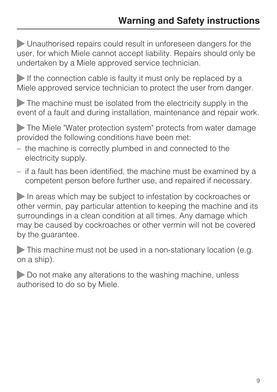 Miele W 5964 WP User Manual | Page 9 / 84