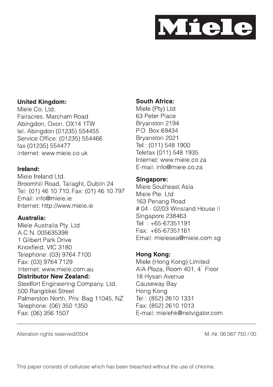 Miele T 4422 C User Manual | Page 48 / 48
