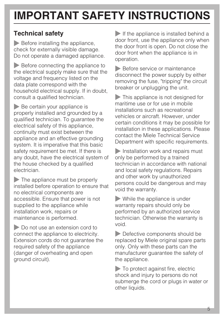 Important safety instructions | Miele CVA 4062 User Manual | Page 5 / 76