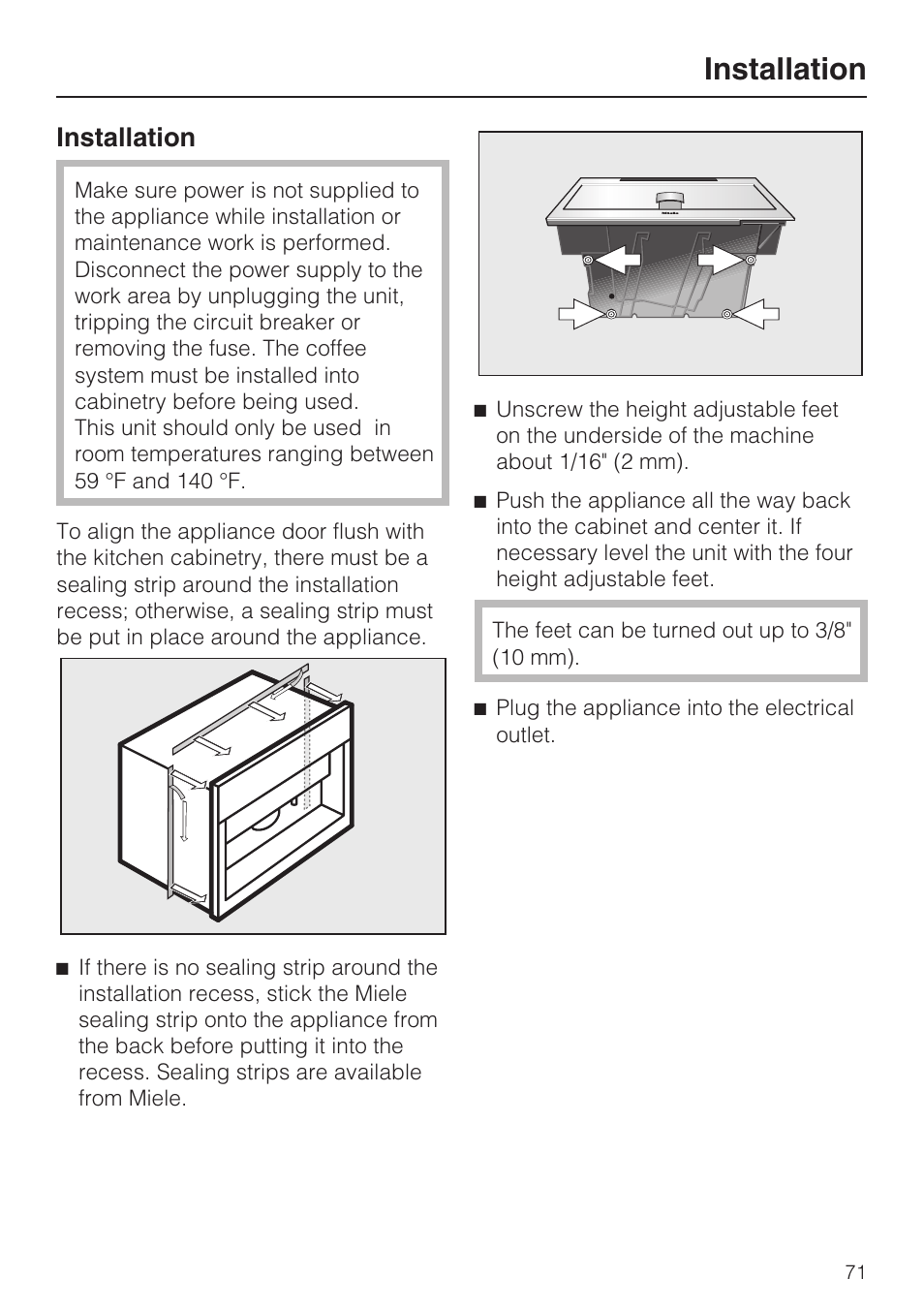 Installation | Miele CVA 4062 User Manual | Page 71 / 76