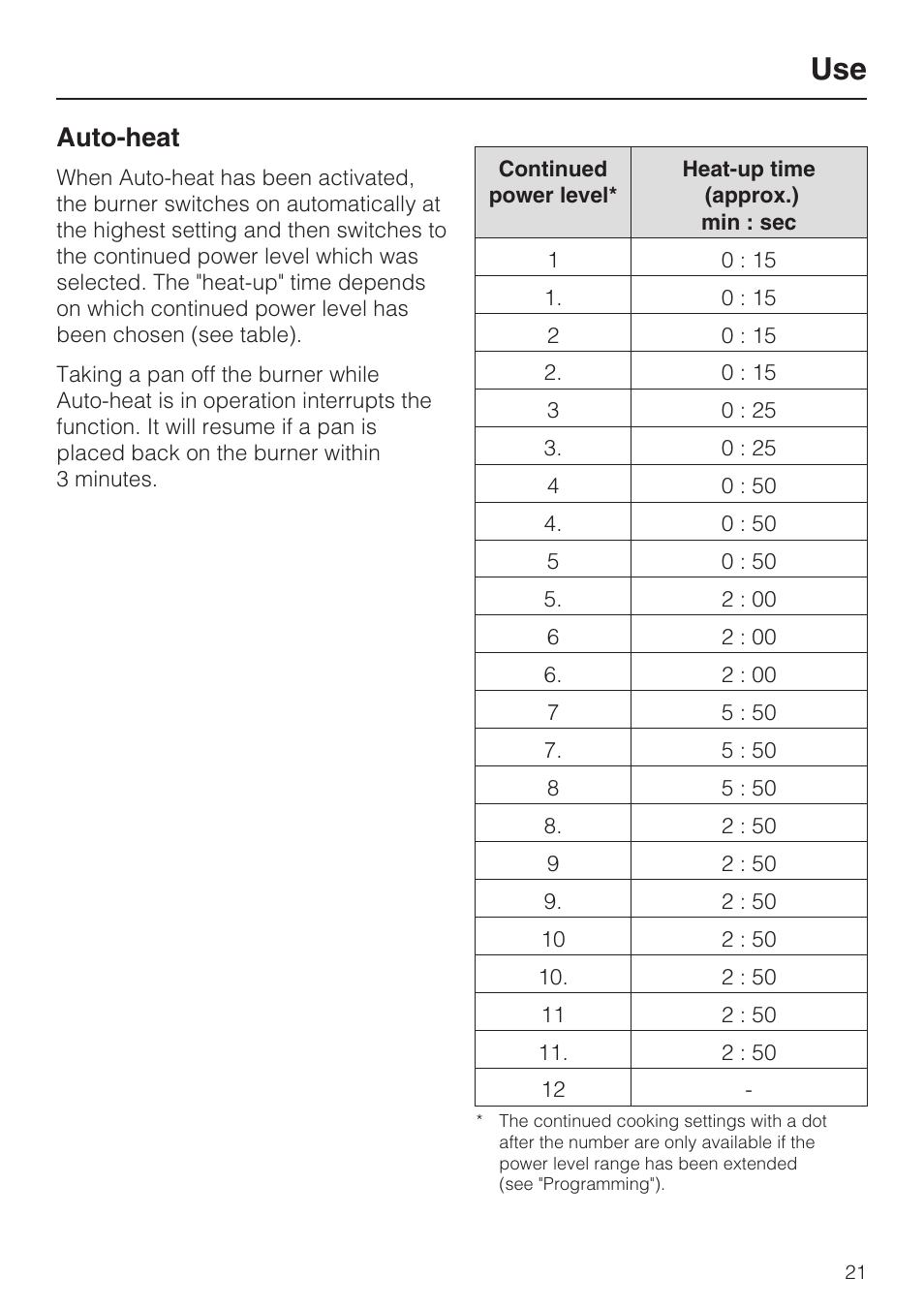 Auto-heat 21, Auto-heat | Miele KM5773 User Manual | Page 21 / 52