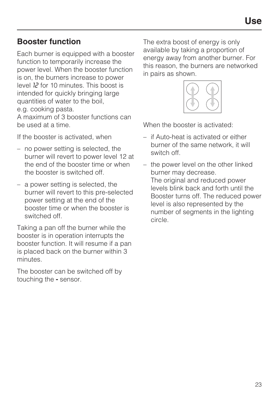 Booster function 23, Booster function | Miele KM5773 User Manual | Page 23 / 52