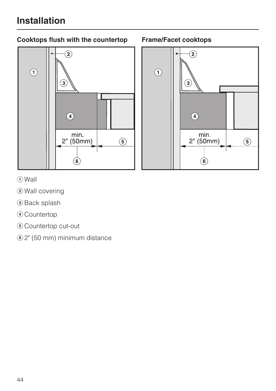 Installation 44, Installation | Miele KM5773 User Manual | Page 44 / 52