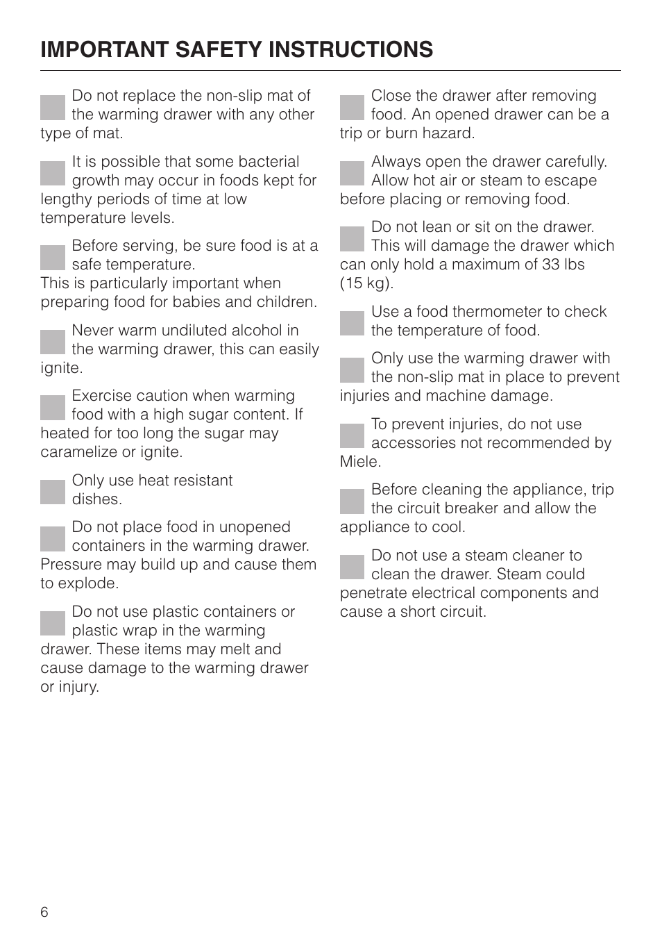 Important safety instructions | Miele ESW4820 User Manual | Page 6 / 36