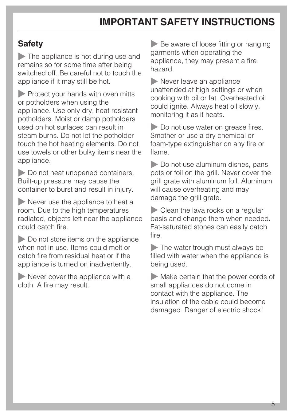 Important safety instructions | Miele ELECTRIC BARBECUE CS 1322 User Manual | Page 5 / 36