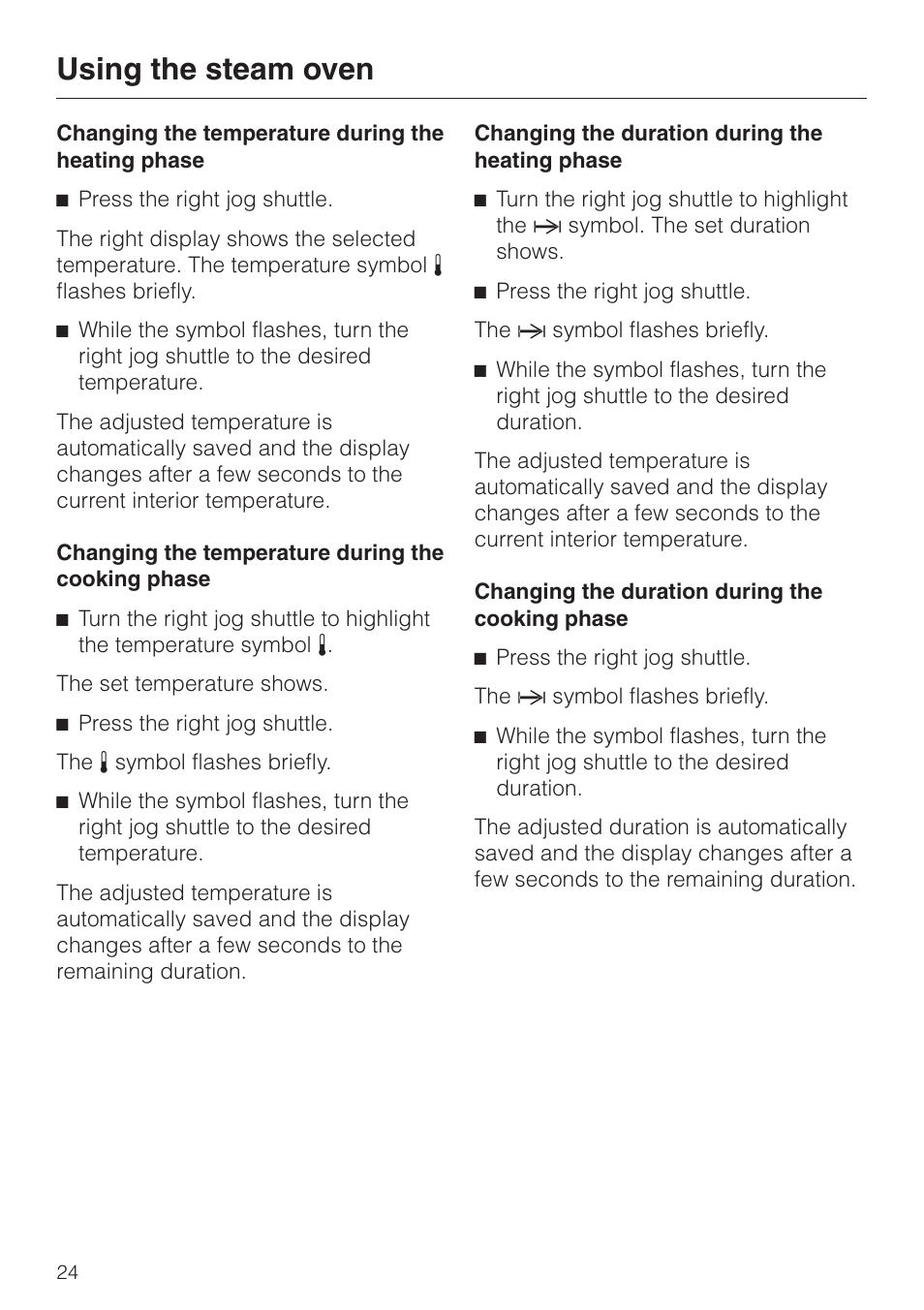 Using the steam oven | Miele DG2661 User Manual | Page 24 / 60