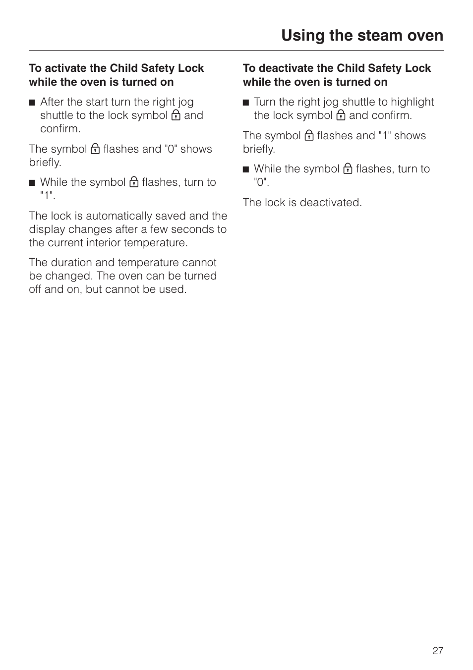 Using the steam oven | Miele DG2661 User Manual | Page 27 / 60