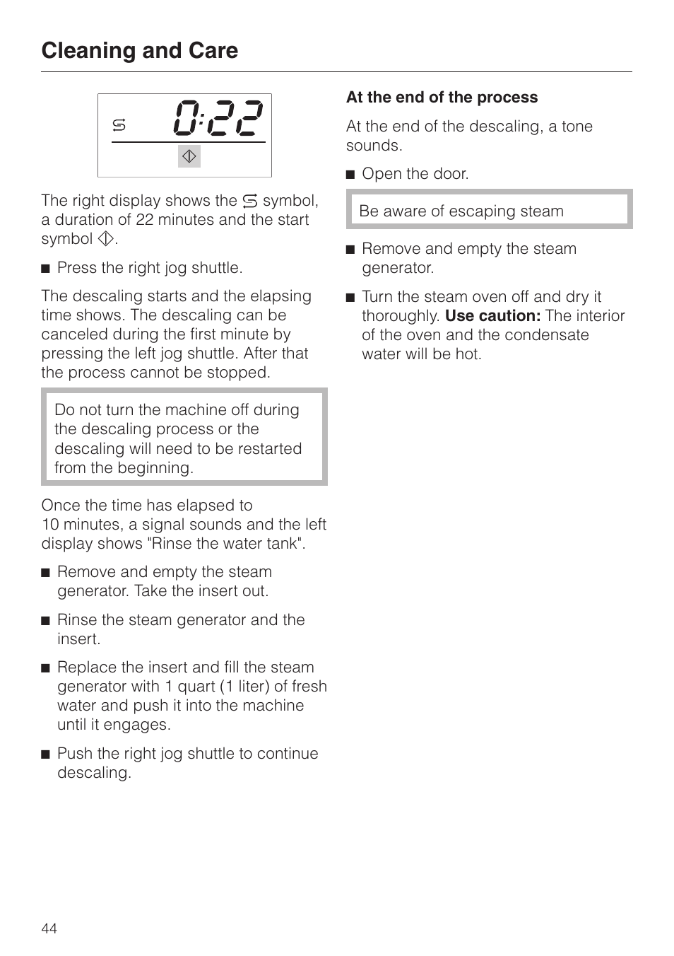 Cleaning and care | Miele DG2661 User Manual | Page 44 / 60