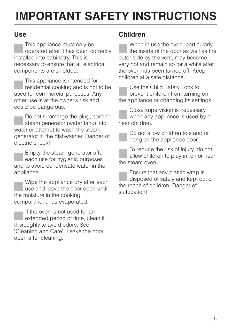 Important safety instructions, Children | Miele DG2661 User Manual | Page 5 / 60