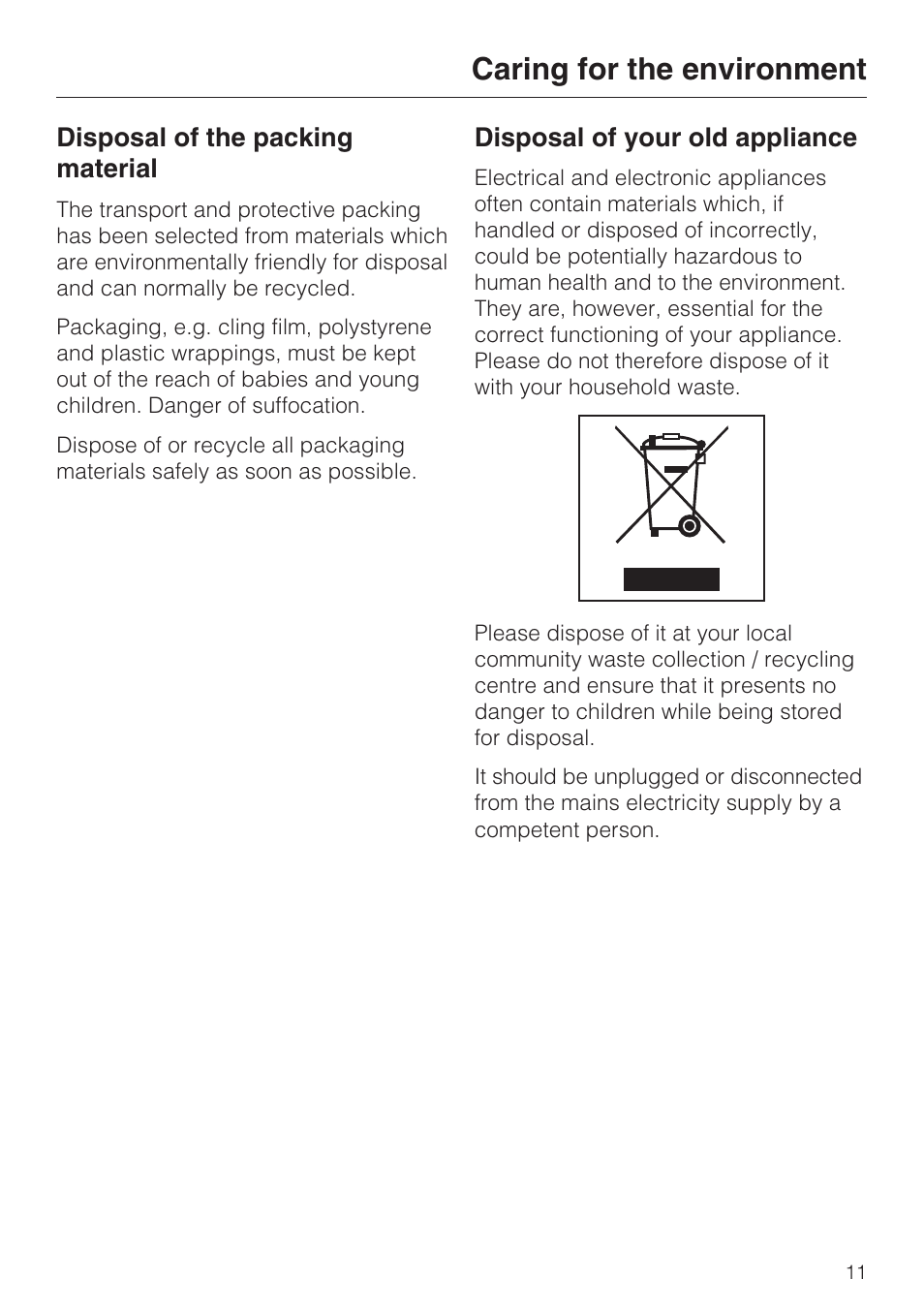 Caring for the environment 11, Caring for the environment | Miele DG 1050 User Manual | Page 11 / 52