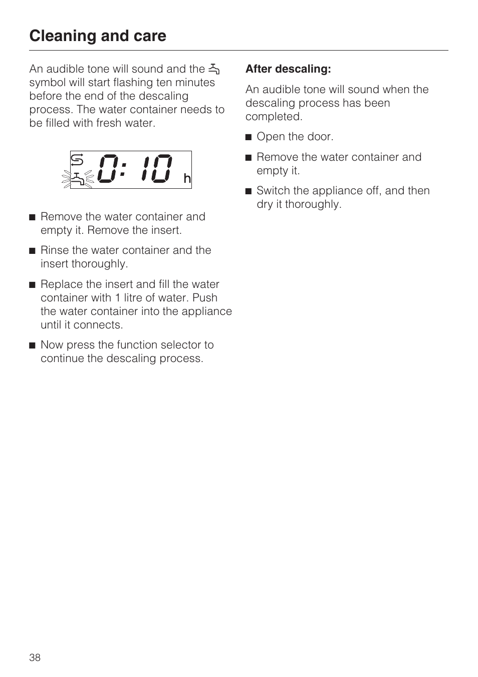 Cleaning and care | Miele DG 1050 User Manual | Page 38 / 52