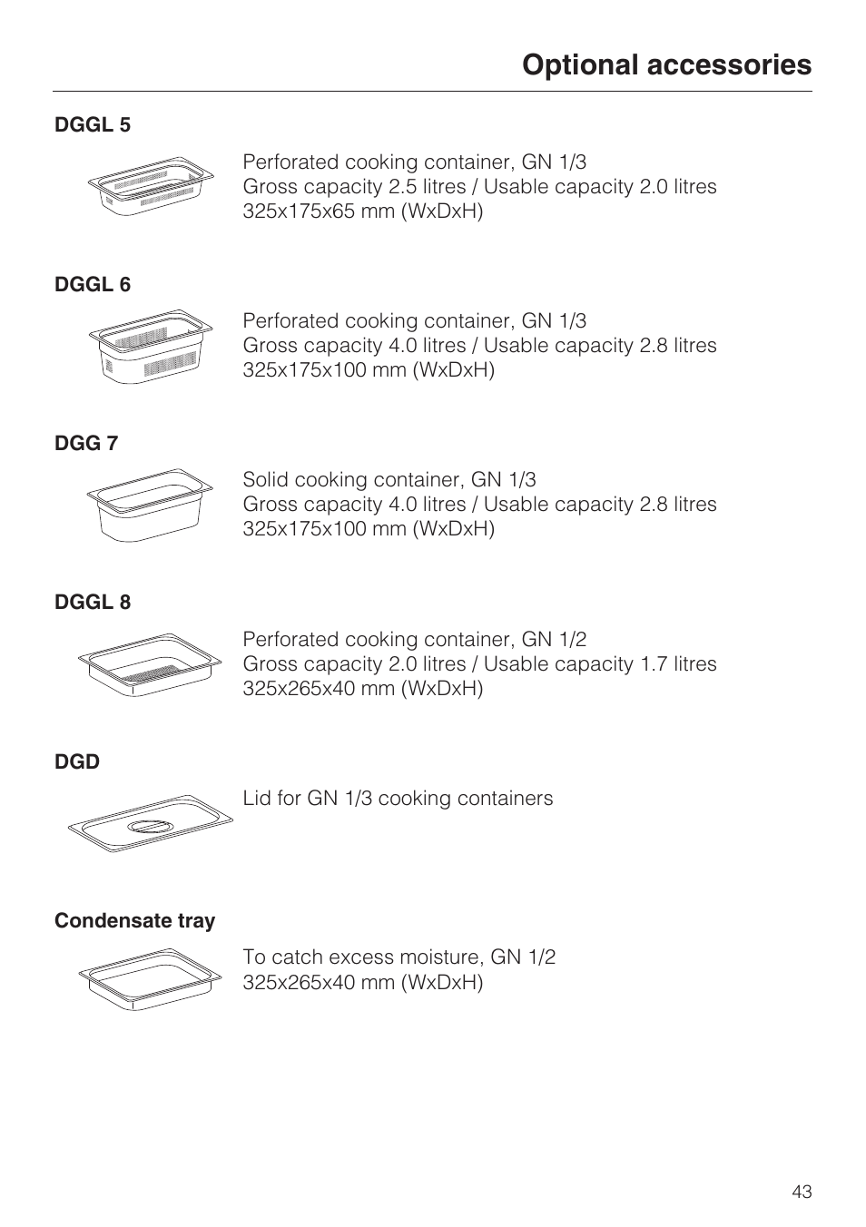 Optional accessories | Miele DG 1050 User Manual | Page 43 / 52