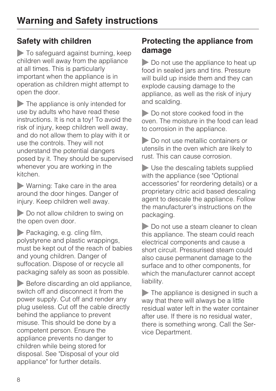 Warning and safety instructions | Miele DG 1050 User Manual | Page 8 / 52