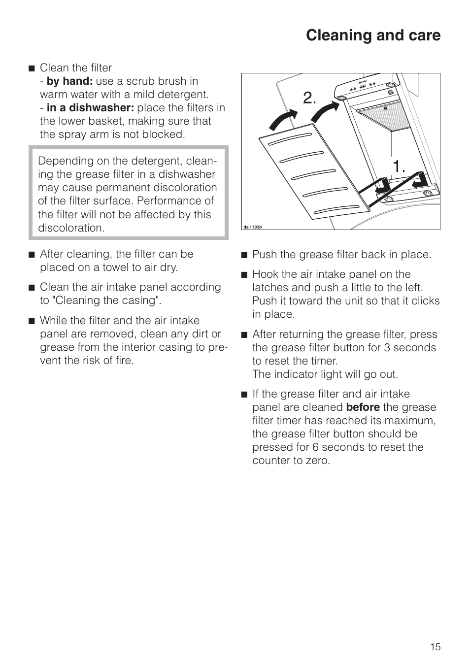 Cleaning and care | Miele DA 289-3 User Manual | Page 15 / 32