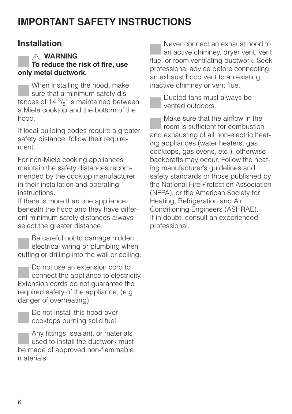 Important safety instructions, Installation | Miele DA 289-3 User Manual | Page 6 / 32