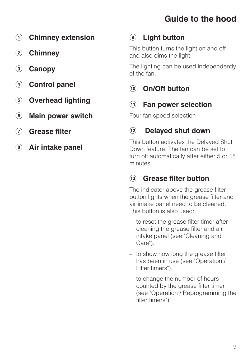 Guide to the hood | Miele DA 289-3 User Manual | Page 9 / 32