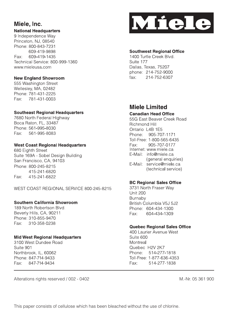 Miele KM 451 User Manual | Page 36 / 36