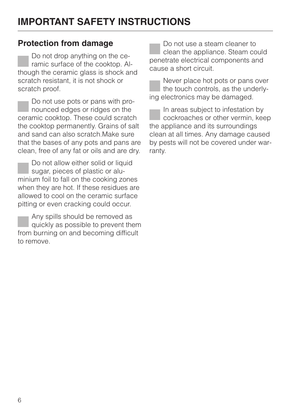 Important safety instructions, Protection from damage | Miele KM 451 User Manual | Page 6 / 36