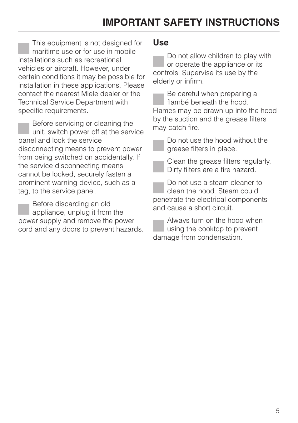 Important safety instructions | Miele DA211 User Manual | Page 5 / 44