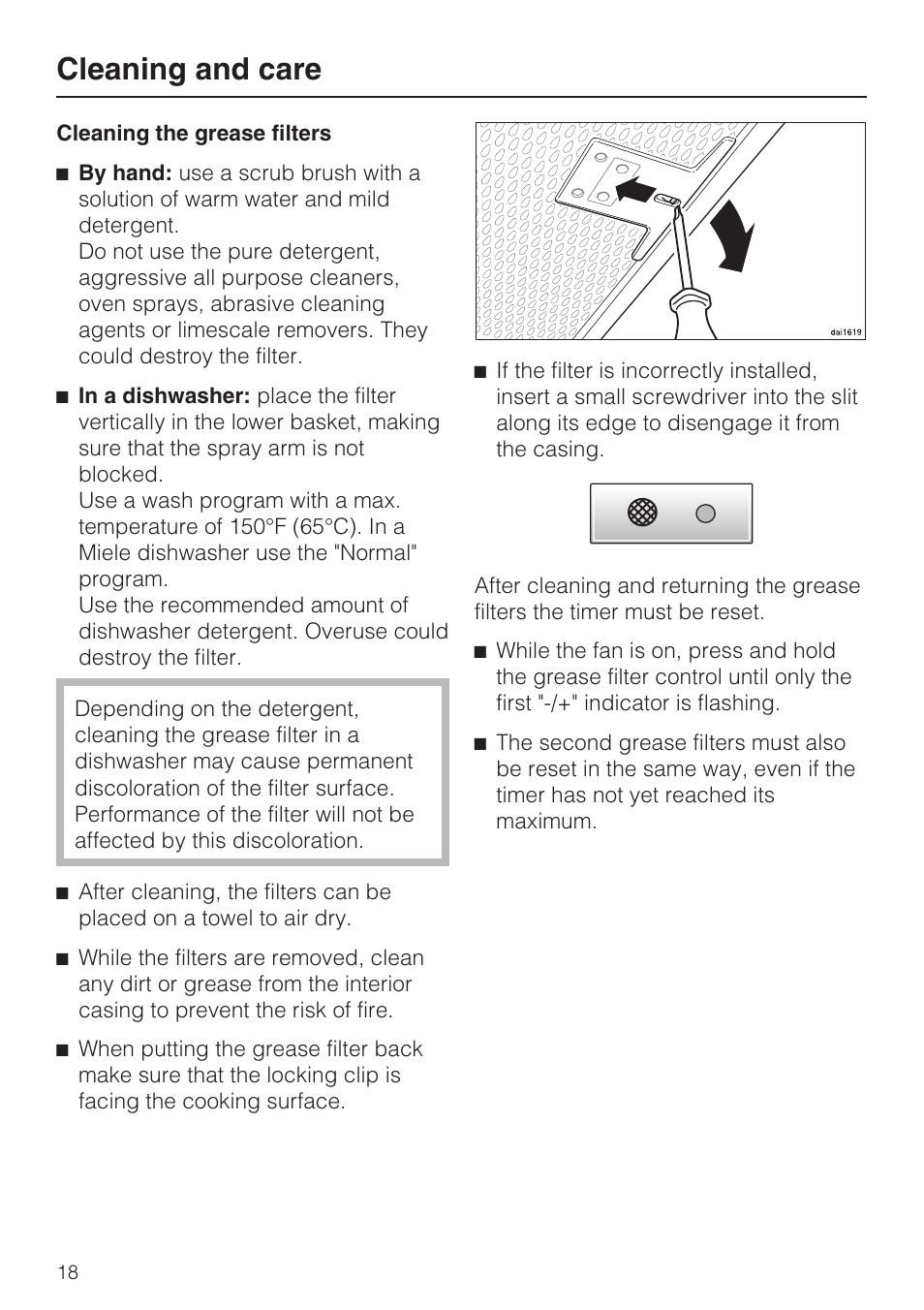 Cleaning and care | Miele DA5341D User Manual | Page 18 / 32