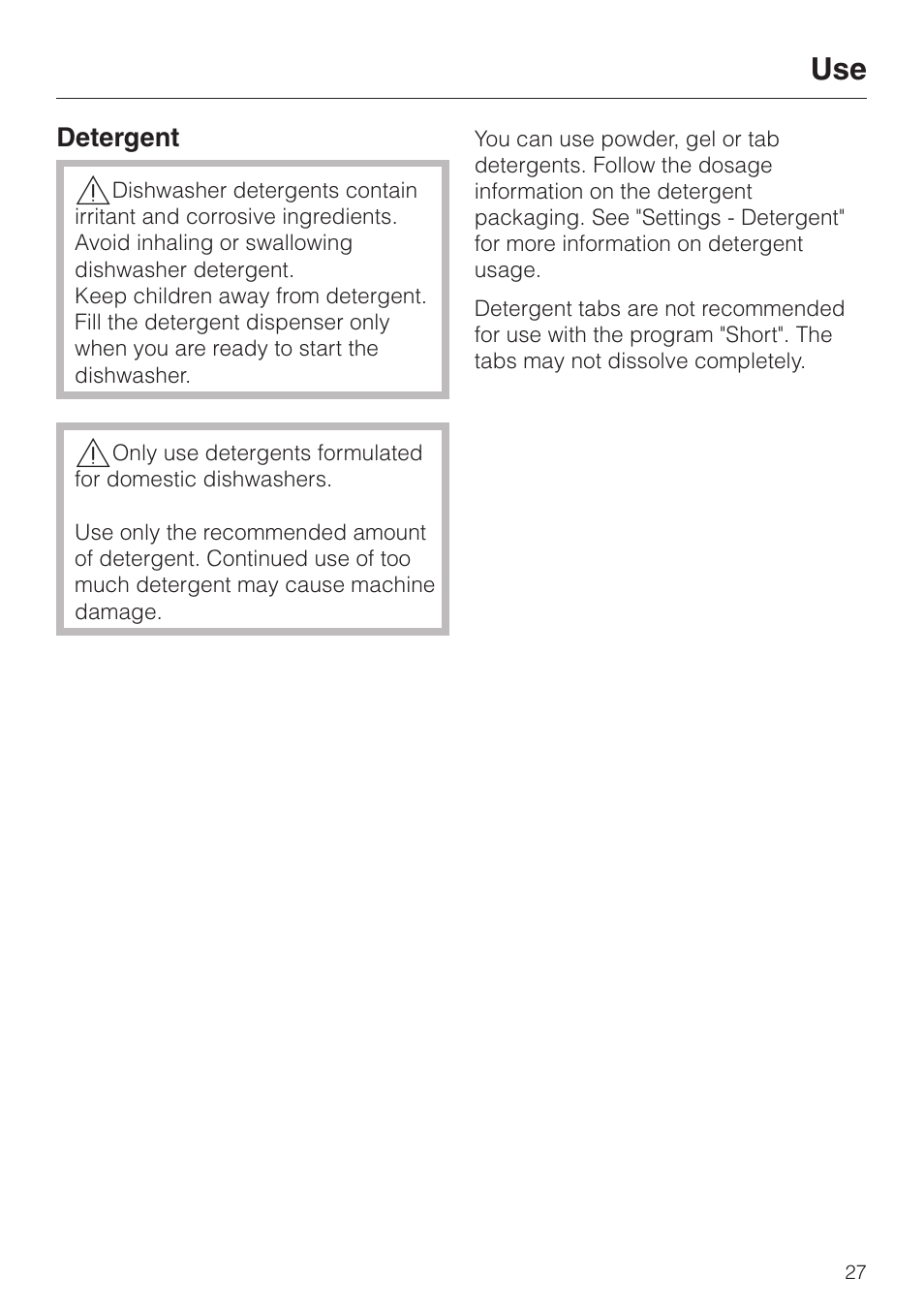 Use 27 | Miele G1470 User Manual | Page 27 / 60