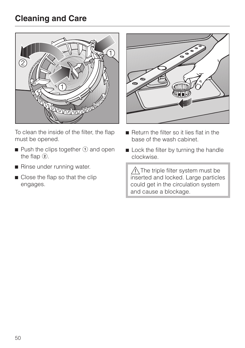 Cleaning and care | Miele G1470 User Manual | Page 50 / 60