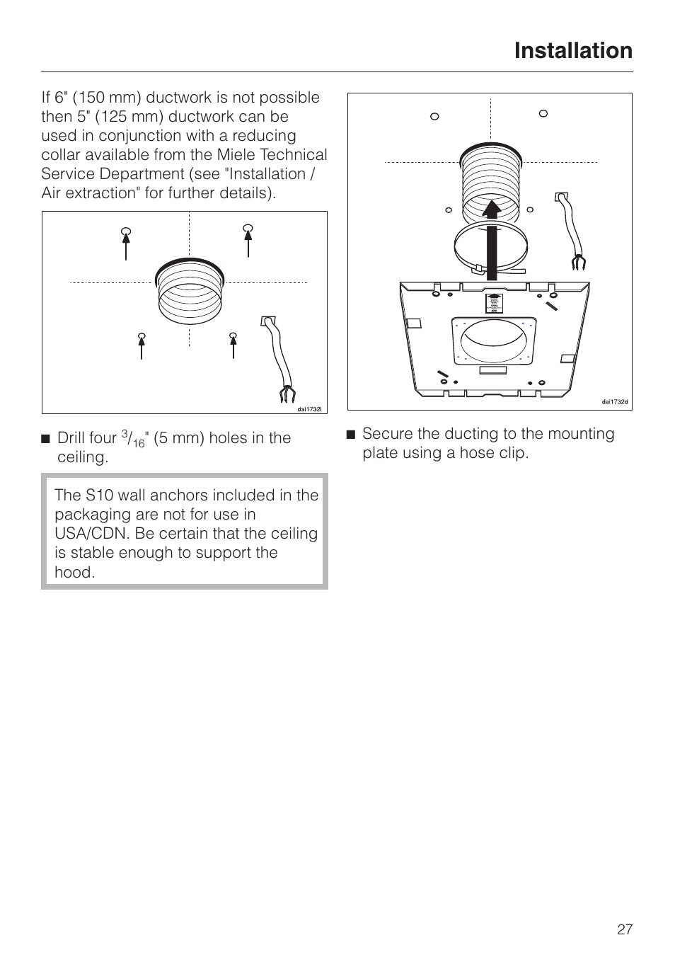 Installation | Miele DA220-4 User Manual | Page 27 / 36
