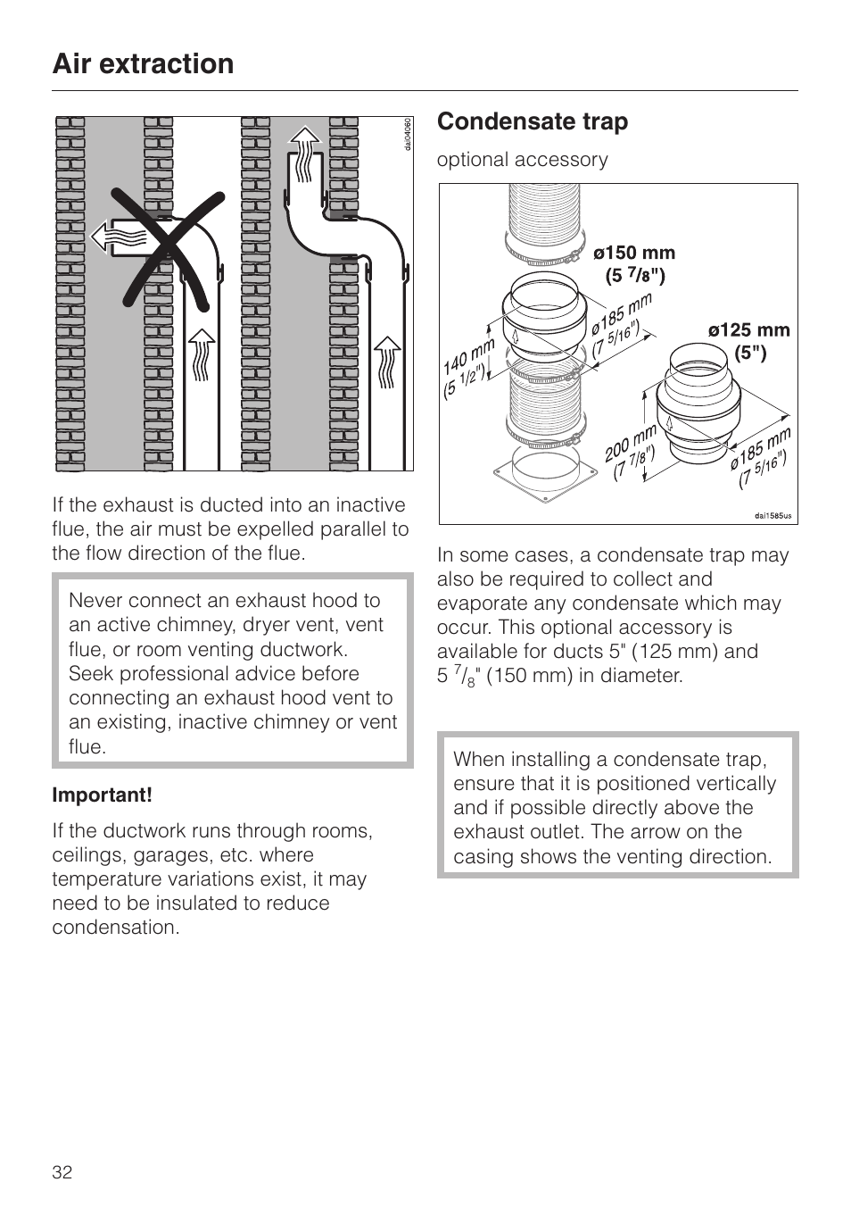 Condensate trap 32, Air extraction, Condensate trap | Miele DA220-4 User Manual | Page 32 / 36