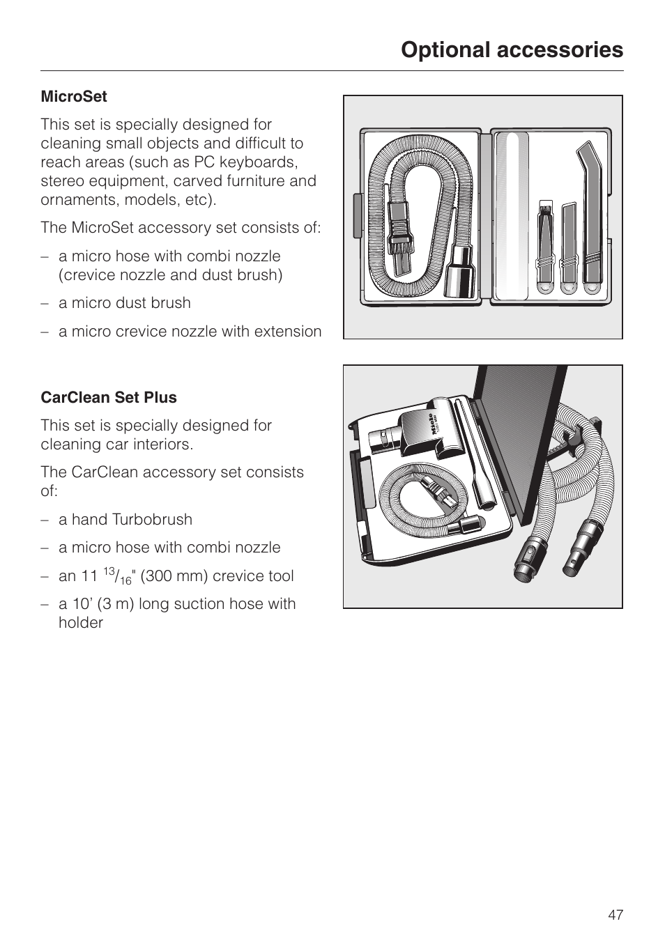 Optional accessories | Miele S 548 User Manual | Page 47 / 52