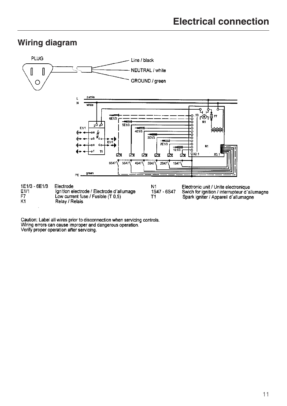 Wiring diagram 11, Electrical connection | Miele KM 342 User Manual | Page 11 / 20