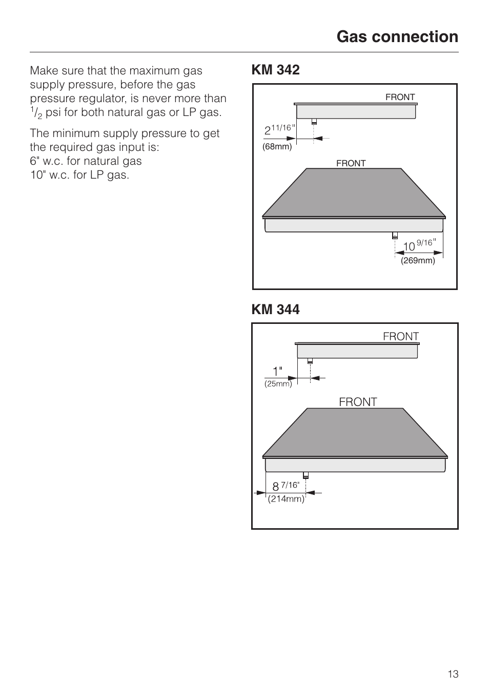 Gas connection | Miele KM 342 User Manual | Page 13 / 20