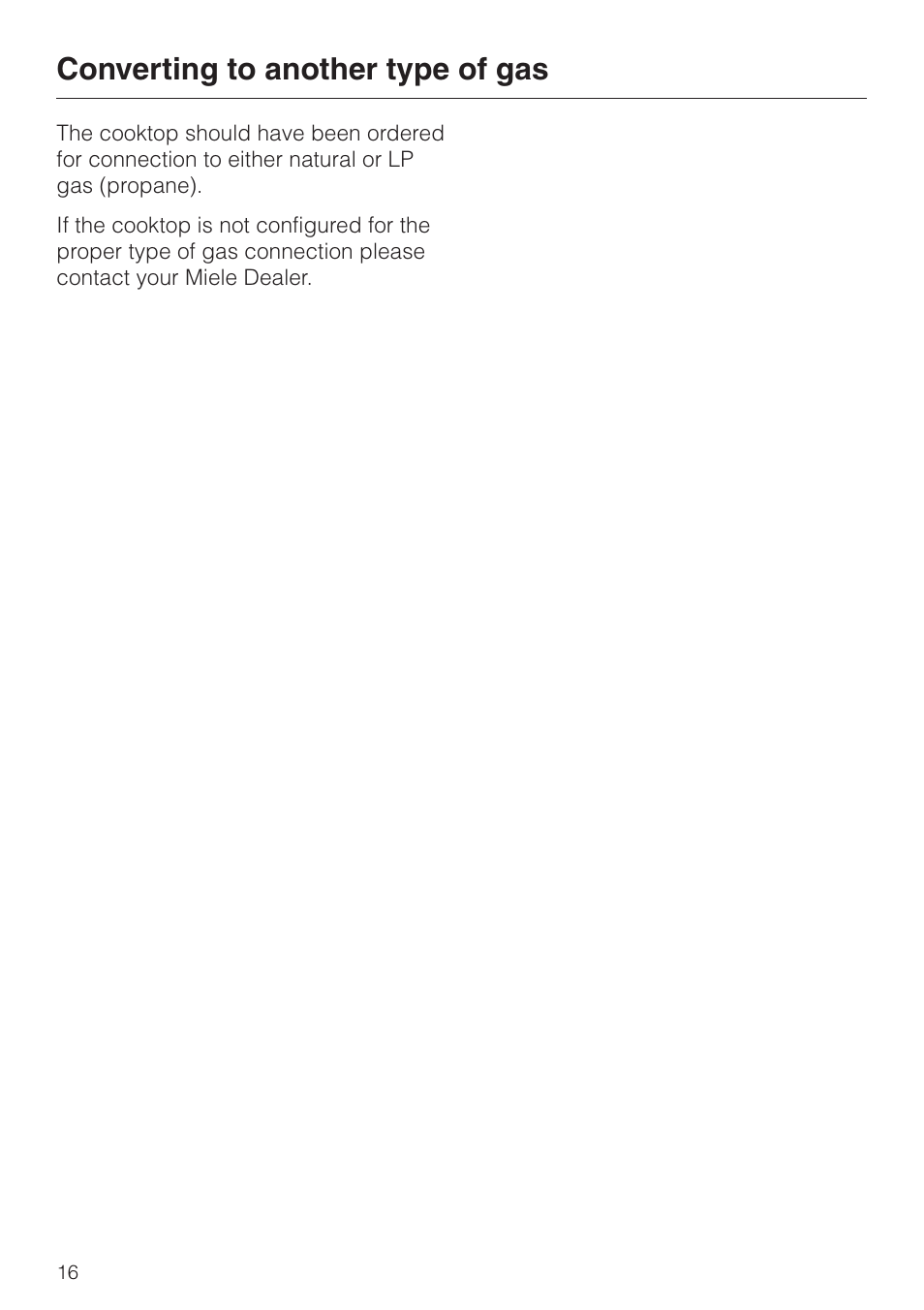 Converting to another type of gas 16, Converting to another type of gas | Miele KM 342 User Manual | Page 16 / 20